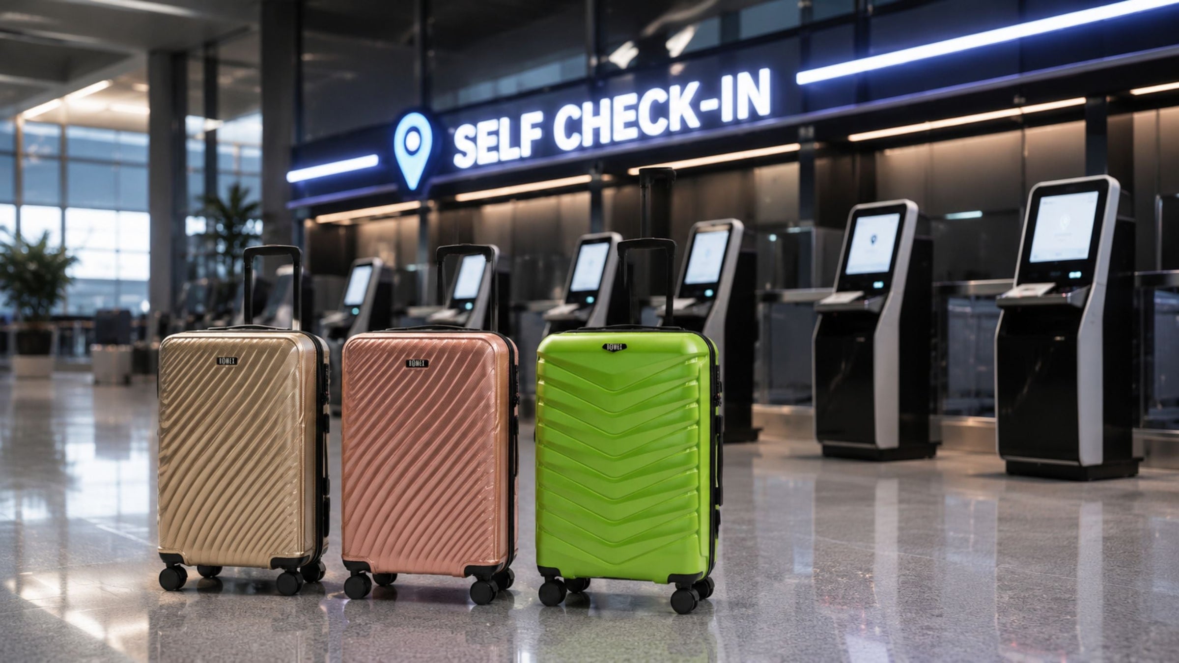 Premium Check-In-Koffer von ROWEX beim Flughafen Check-in